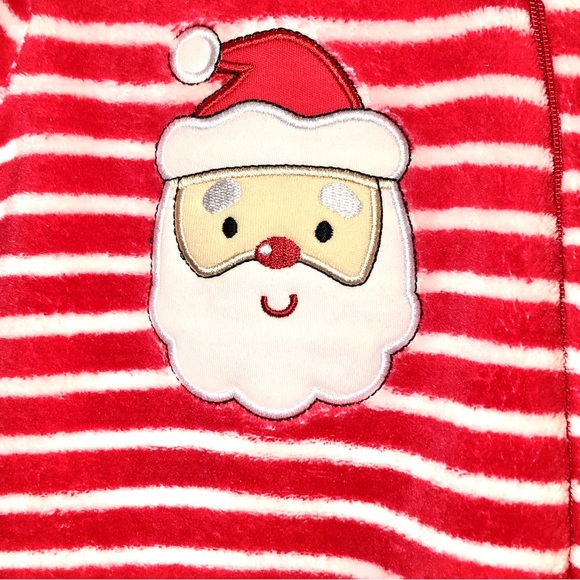 Little Me Christmas🎅🏽Santa Stretch Candy Cane Stripe Infant Footed Onesie NWT - Picture 3 of 15